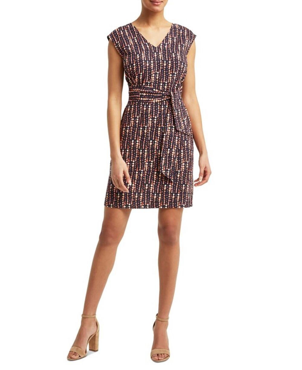 H BY HALSTON Dress Size Extra Small Linen Blend Wrap Sash Tie Waist Sleeveless